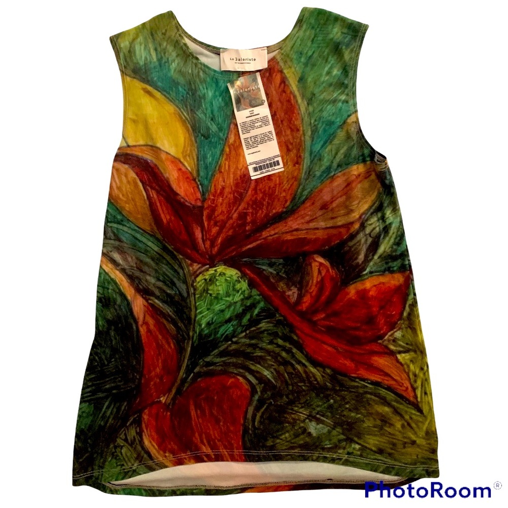 🎄4x$50 🎨UNIQUE! Artist Sleeveless Shirt With Nature Print. Very Artsy